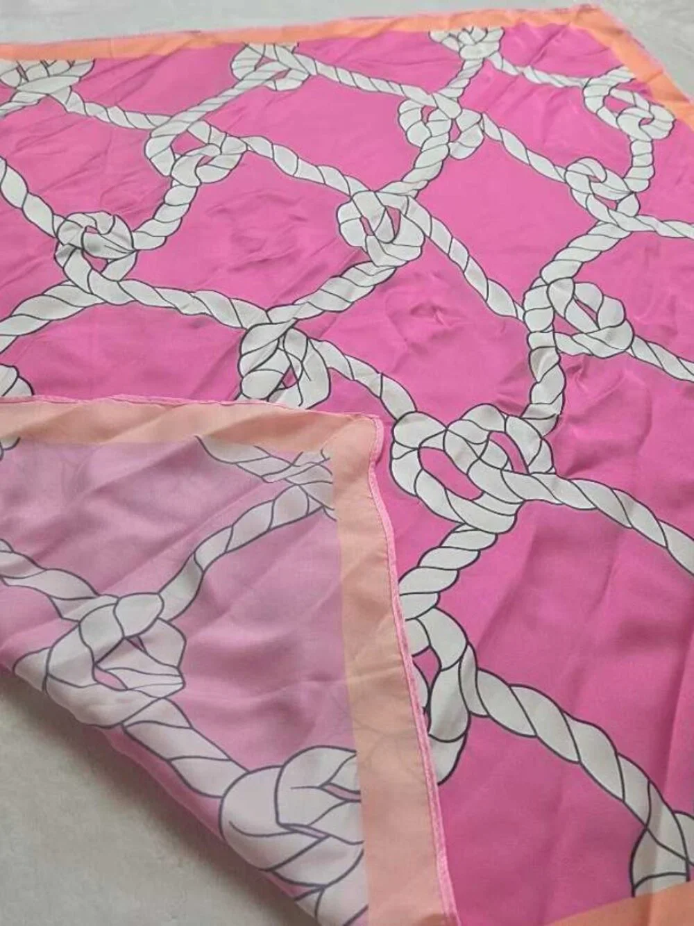 New Anthropologie Celandine pink nautical rope knot design 27x27 scarf
